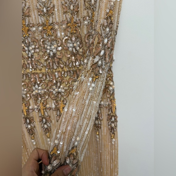 Mac Duggal 5576 Peach Embellished Long Sleeve High Neck Column Dress Size 10 - Picture 8 of 17